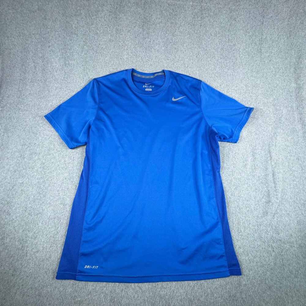Nike Dri‎ Fit T Shirt Mens L Blue Gray Vented Mesh Short Sleeve Athletic